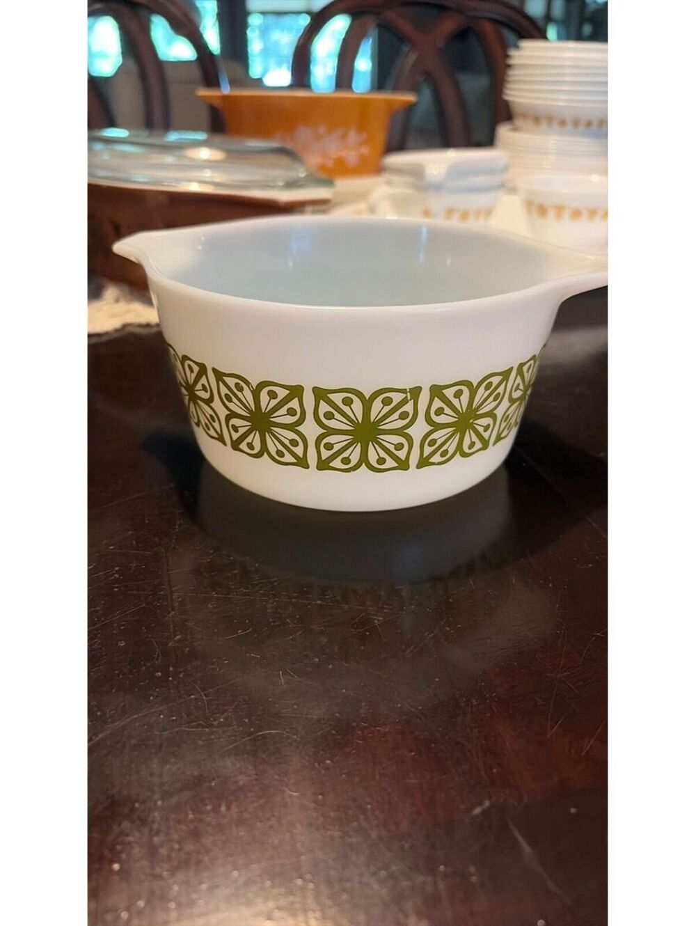 25. Pyrex Verde Square Green Flowers 1 qt 473 Casserole Dish Vtg
